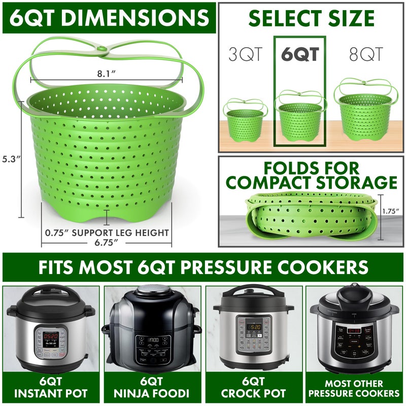 Avokado Silicone Steamer Basket for 6qt Instant Pot [3qt, 8qt avail], Ninja Foodi, Other Pressure Cookers - 100% Food Safe, BPA-Free, Dishwasher Safe Collapsible Vegetable Steamer Basket & Strainer - Image 3